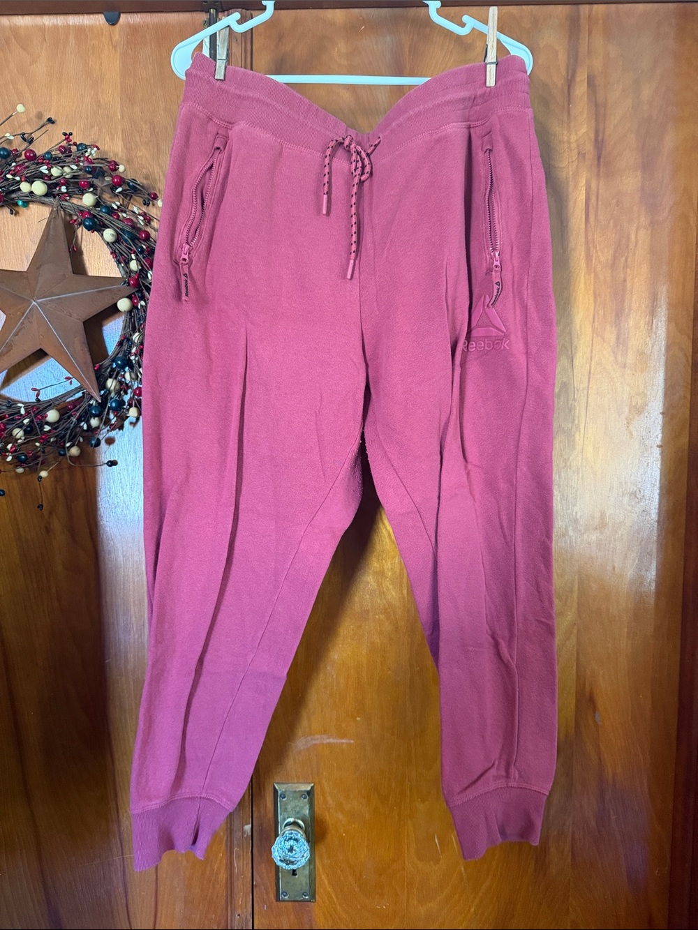 Reebok Burgundy Drawstring Zip-Pocket Joggers